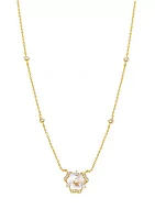 Gold Plated Pave Stone Flower Bezel Necklace