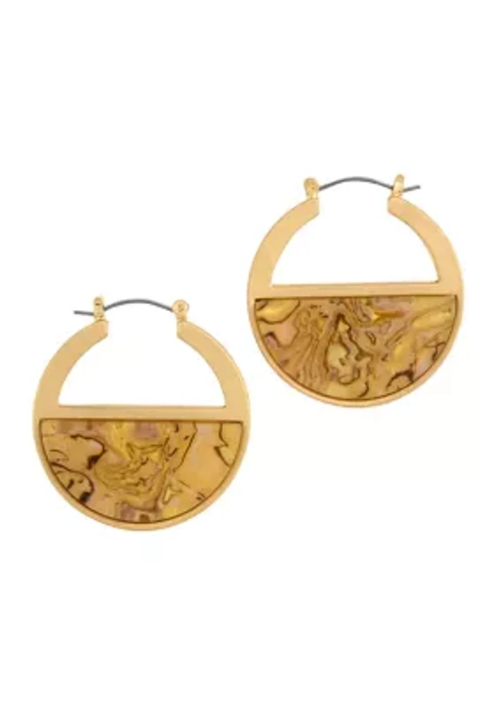 Gold Tone Abalone Click It Crescent Hoop Earrings