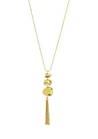 Gold Tone Long Triple Nugget Pendant with Chain Tassel Necklace