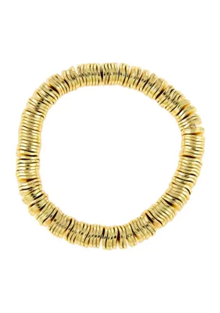 Gold Tone Stacked Disc Stretch Bracelet