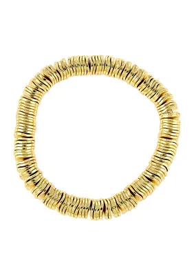 Gold Tone Stacked Disc Stretch Bracelet