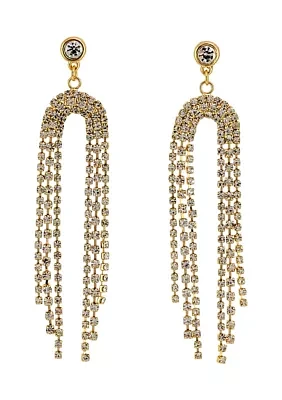 Gold Tone Post Earrings with Crystal Stone Fringe Drops