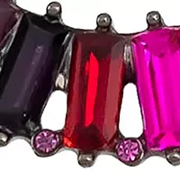 Hematite Tone Fuchsia Multi Stone Post Hoop Earrings