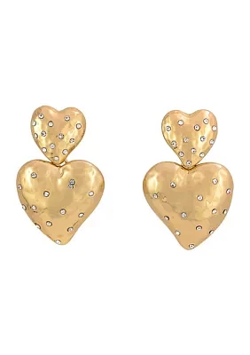 Gold Tone Double Puffy Heart Post Drop Earrings