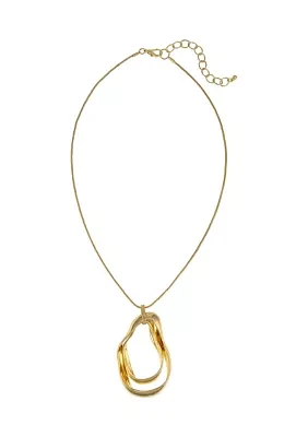 Gold Tone Short Chain Open Pendant Necklace