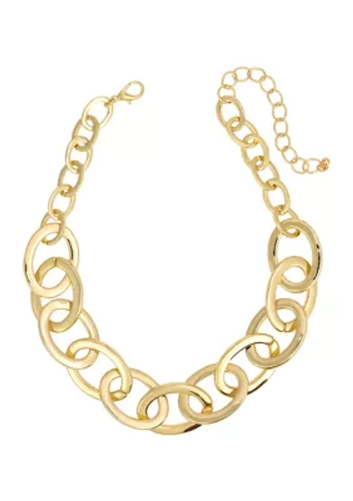 Gold Tone Short Bold Open Oval Link Frontal Necklace