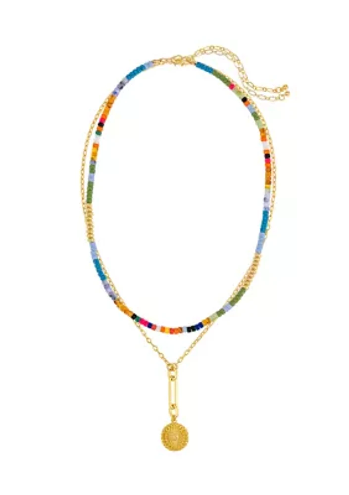 Multi Beaded Pendant Drop Necklace Set