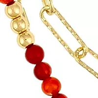 Gold Tone Red Beaded Heart Pendant Necklace - Set of 3