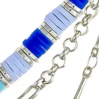 Silver Tone Blue Beaded Chain Heart Pendant Drop Necklace - Set of 3