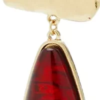 Gold Tone Long Teardrop Stone Pendant Necklace