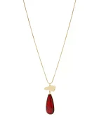 Gold Tone Long Teardrop Stone Pendant Necklace