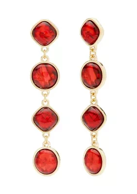 Gold Tone Red Stone Linear Drop Earrings