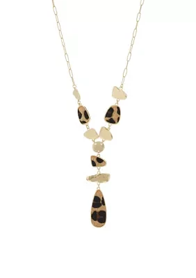 Gold Tone Animal Print Teardrop Y Necklace