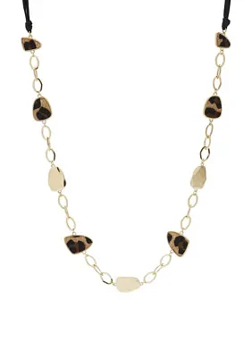 Gold Tone Animal Linked Black Cord Necklace