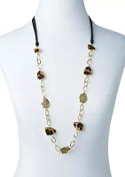 Gold Tone Animal Linked Black Cord Necklace