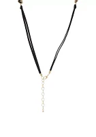 Gold Tone Animal Linked Black Cord Necklace