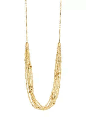 Gold-Tone Long Multirow Ivory Seed Bead Necklace 