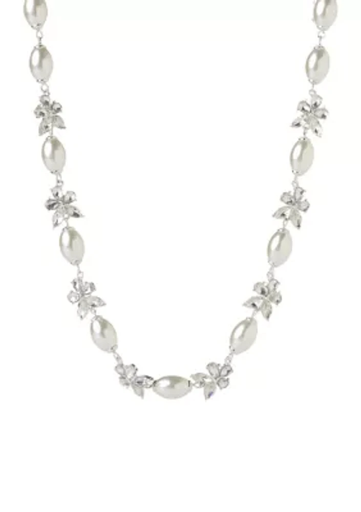 Silver Tone 16" Pearl Collar Necklace