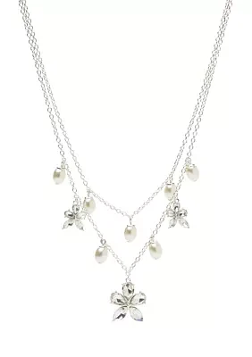 Silver Tone Pearl Crystal Strand Shaky Frontal Necklace