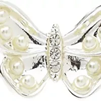 Silver Tone 16" Pearl Crystal Butterfly Frontal Necklace