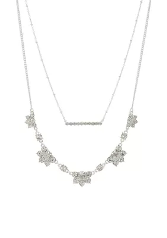 Silver Tone 16'' Cluster Multi Row Frontal Necklace