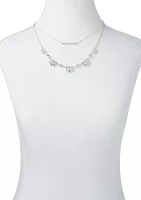 Silver Tone 16'' Cluster Multi Row Frontal Necklace