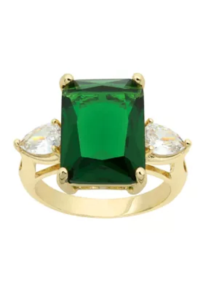 Lab Created Emerald Polished Gold Ring - Size 7