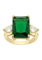 Lab Created Emerald Polished Gold Ring - Size 7