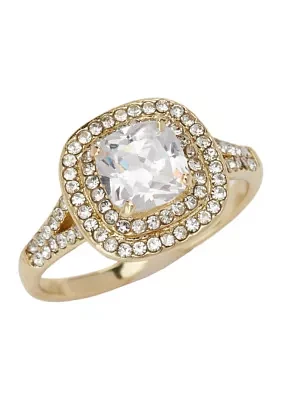 Gold Lab Created Cubic Zirconia Double Halo Ring