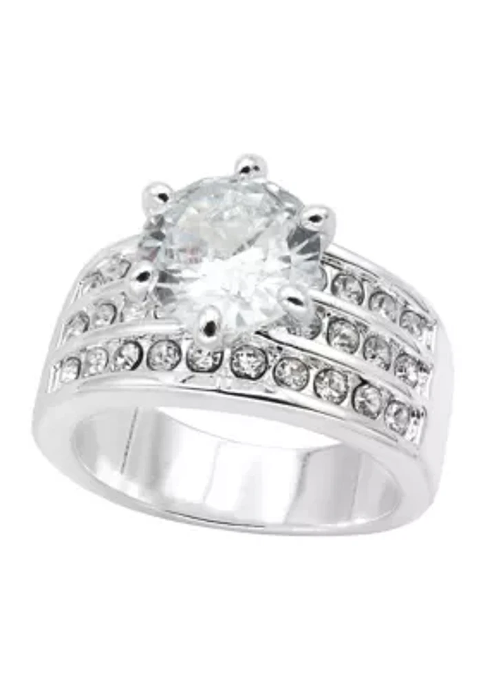 Lab Created Silver Cubic Zirconia Three Row Ring