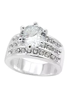 Lab Created Silver Cubic Zirconia Three Row Ring