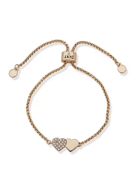 Gold Tone Crystal Pavé Double Heart Slider Bracelet