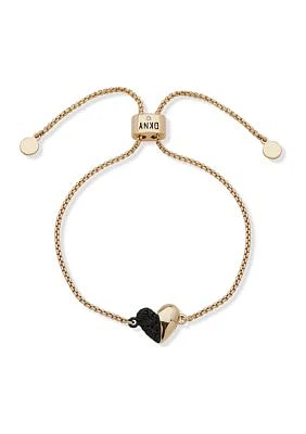 Gold Tone Black Heart Slider Bracelet