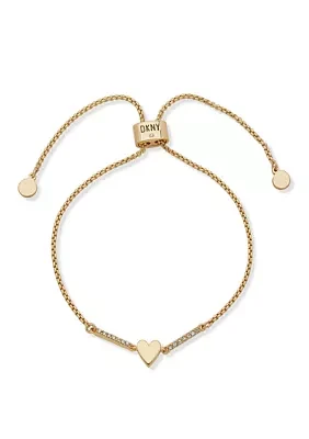 Gold Tone Crystal Heart Slider Bracelet 