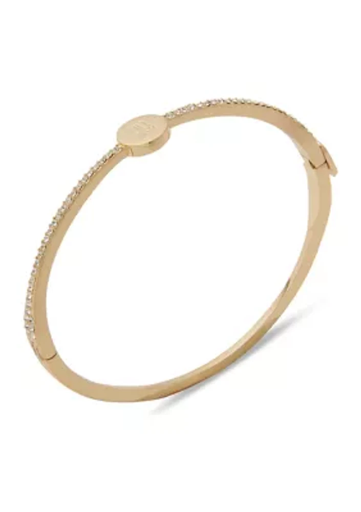 Gold Tone Crystal Logo Bangle Bracelet