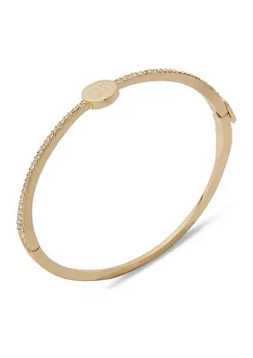 Gold Tone Crystal Logo Bangle Bracelet