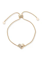 Gold Tone White Crystal Heart Slider Bracelet