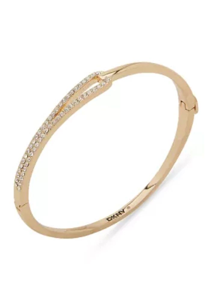 Gold Tone White Crystal Looped Pave Bangle Bracelet