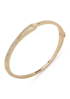 Gold Tone White Crystal Looped Pave Bangle Bracelet