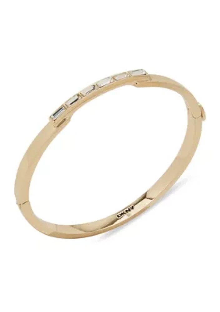 Gold Tone Crystal White Baguette Bangle Bracelet