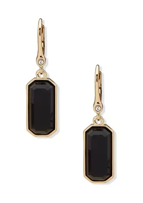 Gold Tone Black Lever Back Stone Earrings