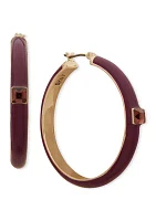 Gold Tone 40 Millimeter Purple Stone Hoop Earrings