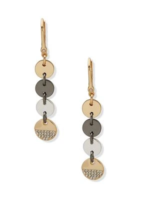 Tri Tone Crystal Disc Linear Earrings