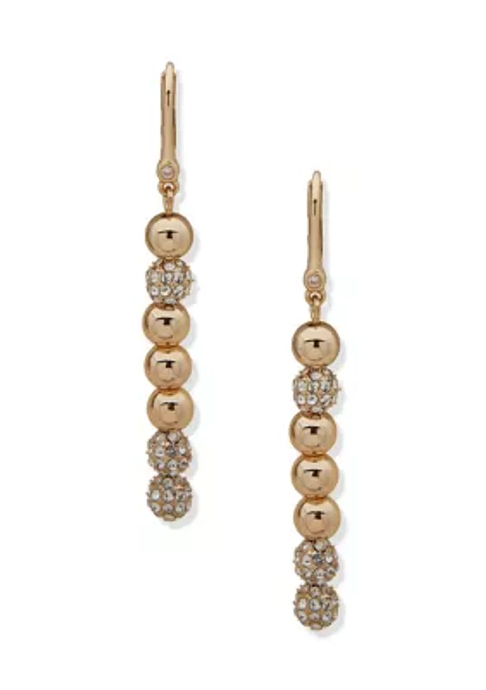 Gold Tone Crystal Pave Ball Linear Earrings