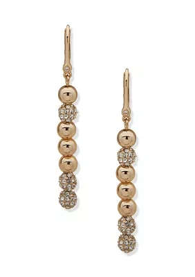 Gold Tone Crystal Pave Ball Linear Earrings