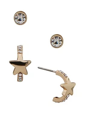 Gold Tone Pavé Star and Stud Earrings Set