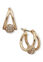 Gold Tone 14 Millimeter Crystal Pave Ball Hoop Earrings