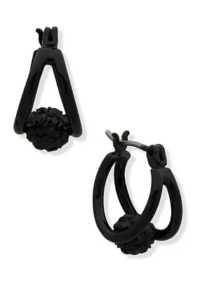 Black Tone 14 Millimeter Black Pave Ball Hoop Earrings