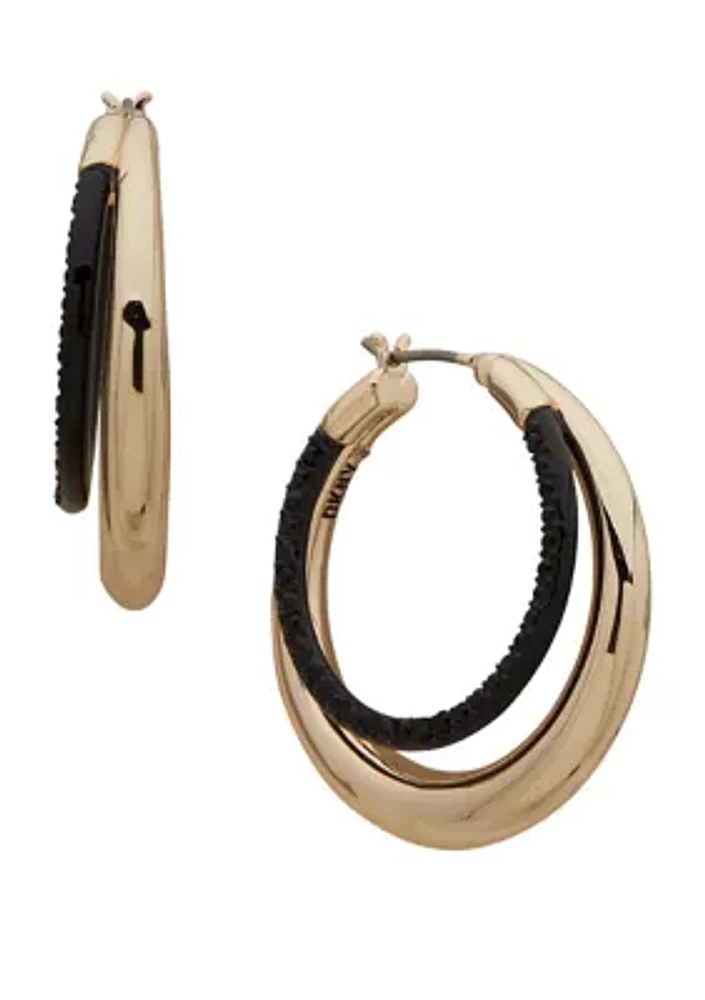 Gold Tone 30 Millimeter Double Row Hoop Earrings