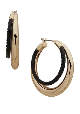 Gold Tone 30 Millimeter Double Row Hoop Earrings